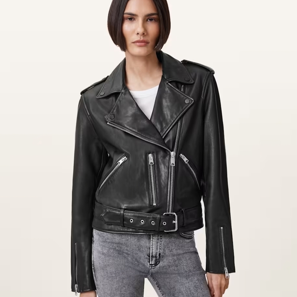 All Saints Womens Black Balfern Leather Biker Jacket Size 0 $620 Bikercore